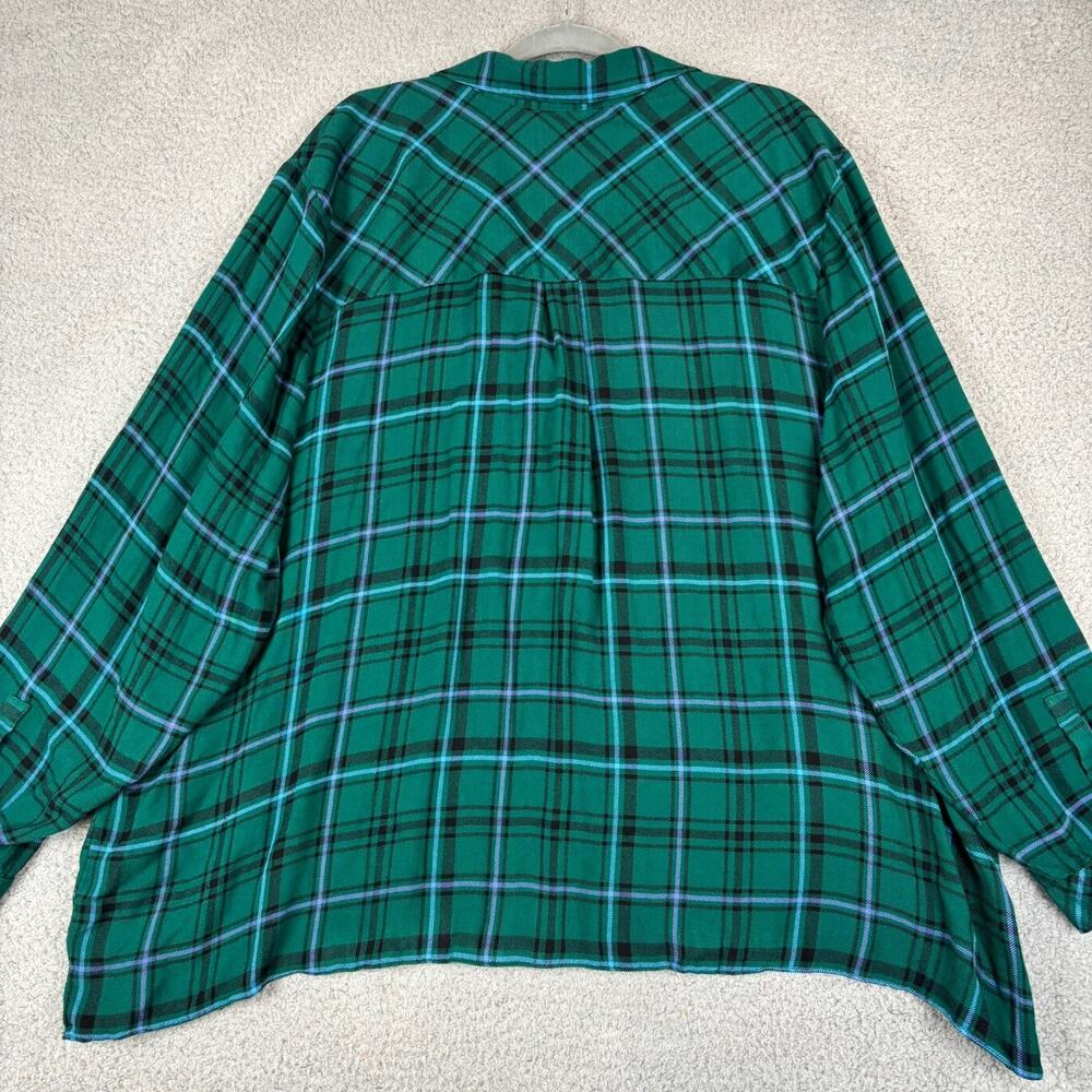 J Jill Tunic Top 4X Green Plaid Pockets Flowy Roomy Collared Long Sleeve Soft - Picture 7 of 12